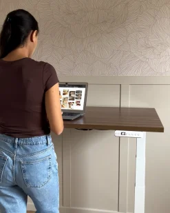 Elektrisk justerbart hæve sænkebord DESTINES Brun/hvid 180 cm 80 cm