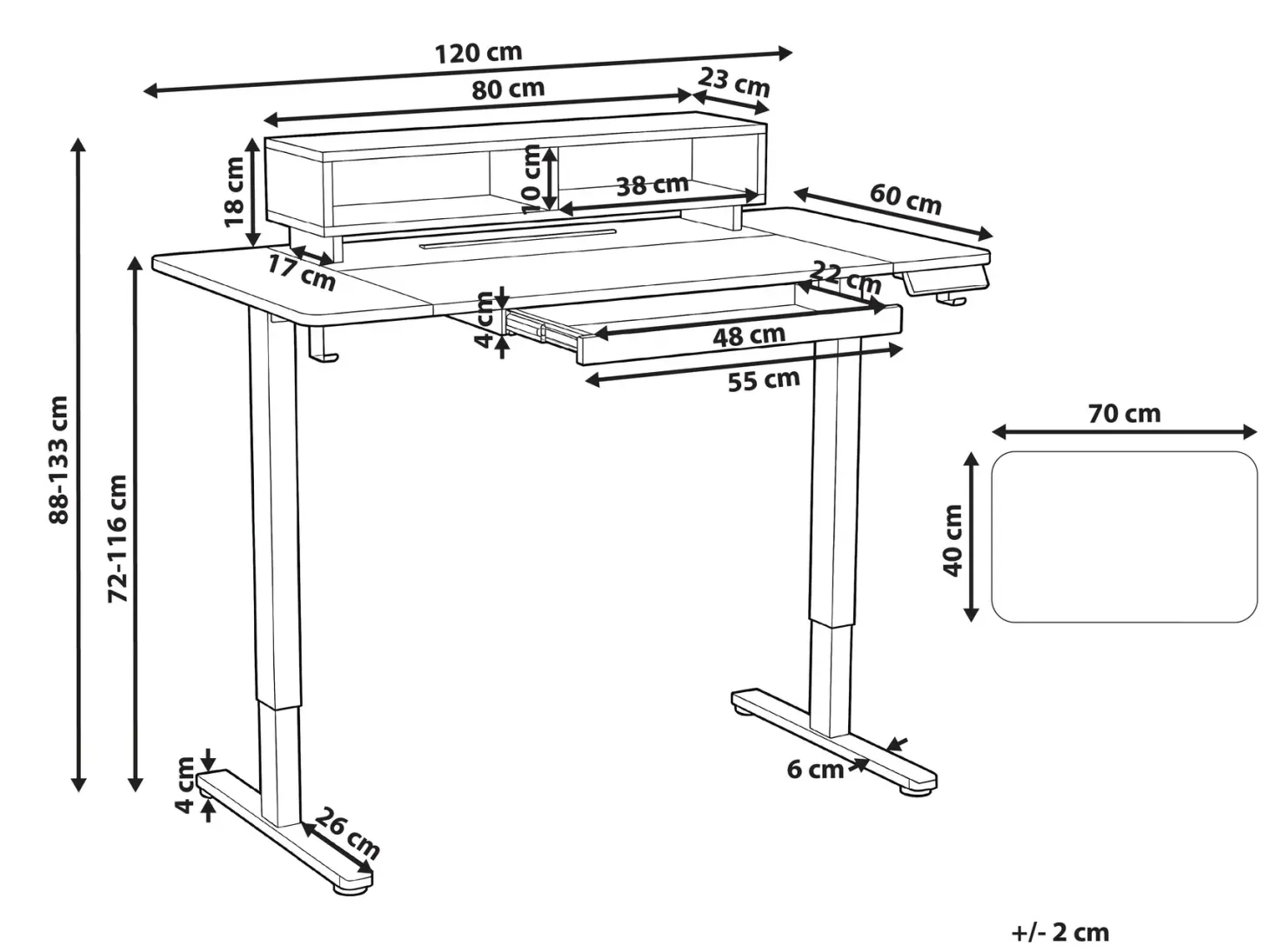 Elektrisk justerbart hæve sænkebord LUCAMA Lysebrun/hvid 120 cm 60 cm med USB-port