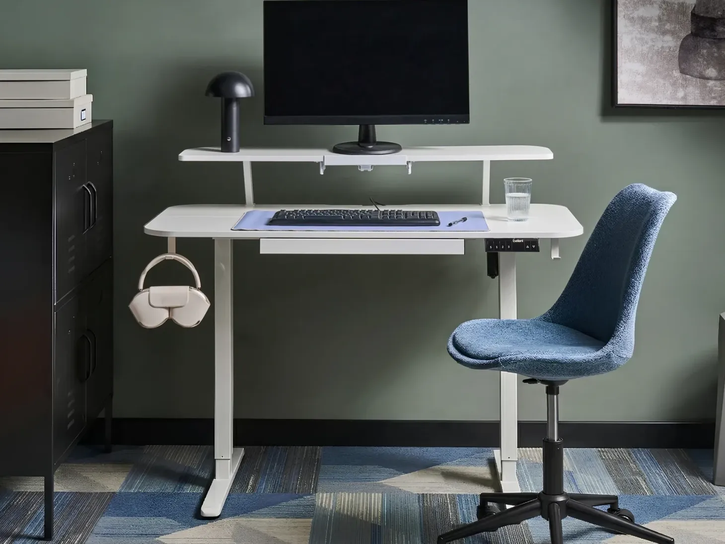 Elektrisk justerbart hæve sænkebord WILBANKS Hvid 120 cm 60 cm med USB-port