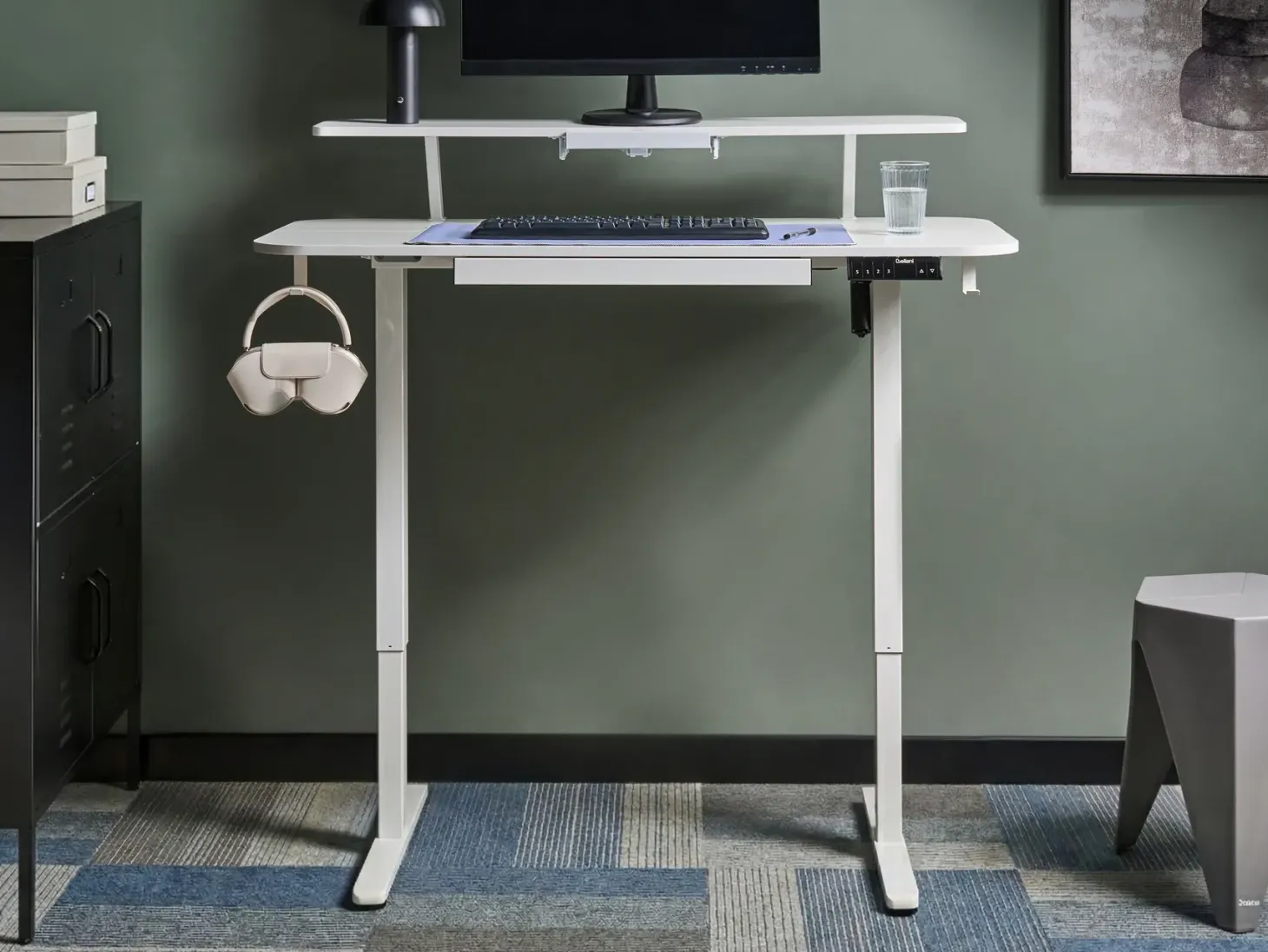 Elektrisk justerbart hæve sænkebord WILBANKS Hvid 120 cm 60 cm med USB-port