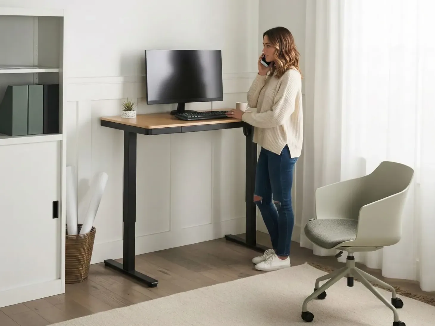 Elektrisk justerbart hæve sænkebord PENLY 120 cm 60 cm med USB-port