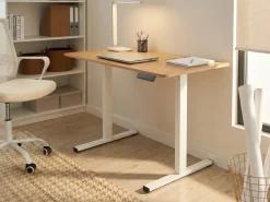 Elektrisk justerbart hæve sænkebord TAVARES Lysebrun/hvid 120 cm 60 cm