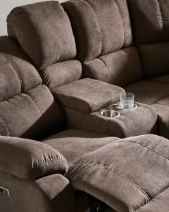 Elektrisk recliner hjørnesofa 5 personers ROKKE Brun med USB-port Venstrevendt