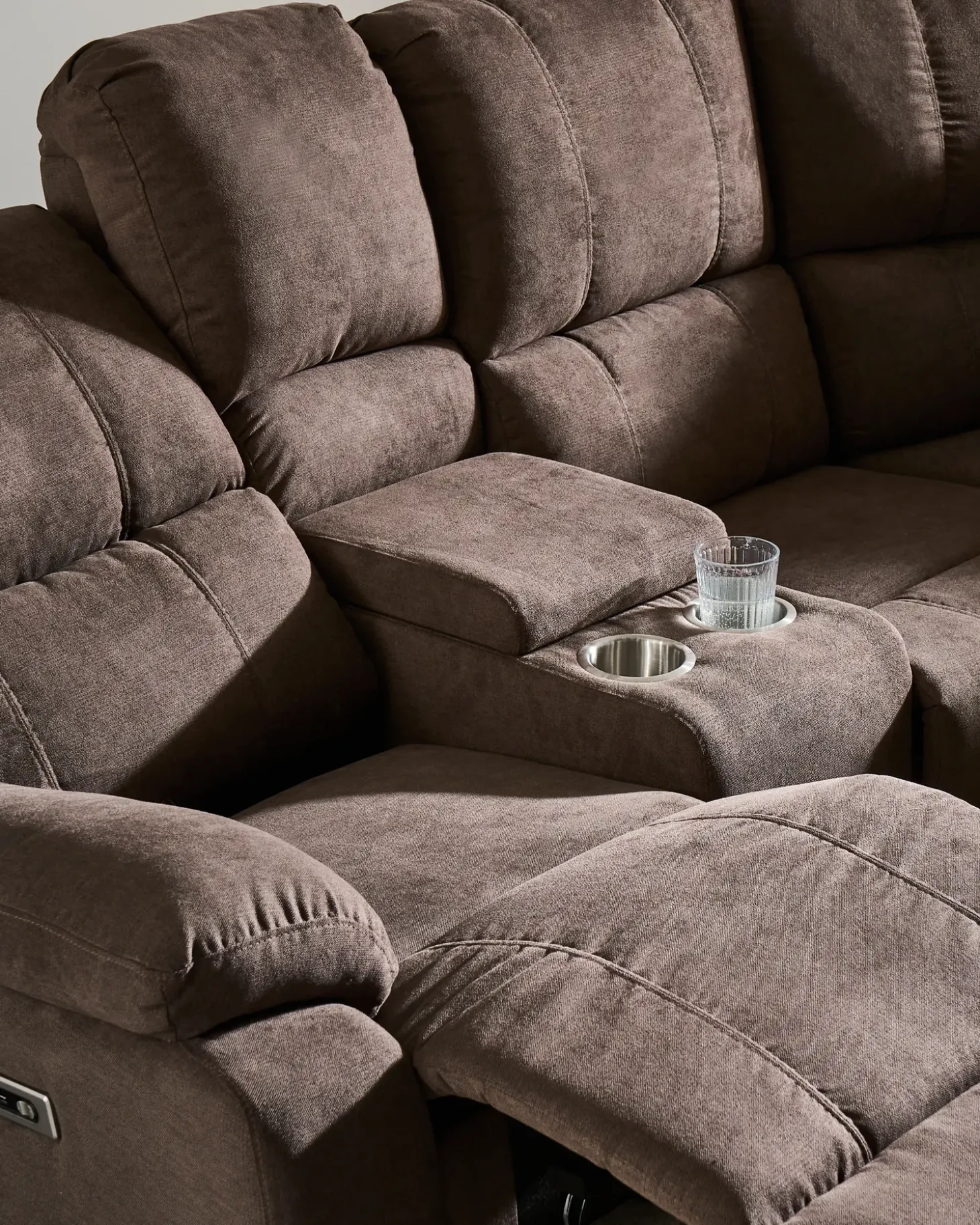 Elektrisk recliner hjørnesofa 5 personers ROKKE Brun med USB-port Venstrevendt