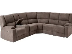 Elektrisk recliner hjørnesofa 5 personers ROKKE Brun med USB-port Venstrevendt