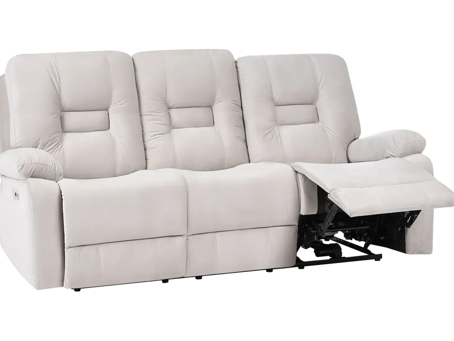 Elektrisk recliner sofa 3 personers BERGEN Velour Lys Beige med USB-port