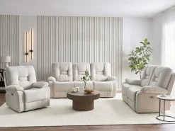 Elektrisk recliner sofa 3 personers BERGEN Velour Lys Beige med USB-port