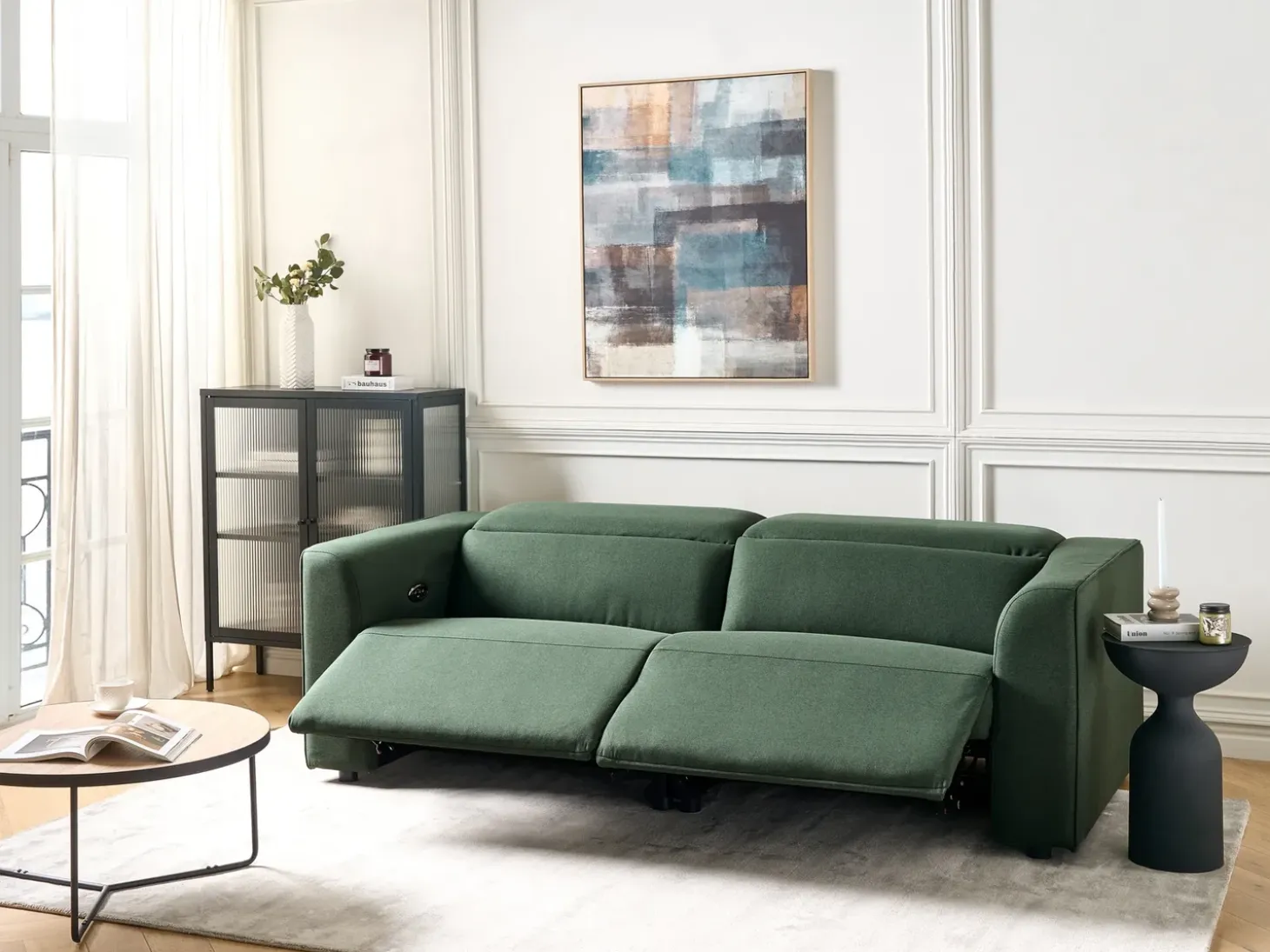 Elektrisk recliner sofa 2 personers ULVEN Mørkegrøn med USB-port