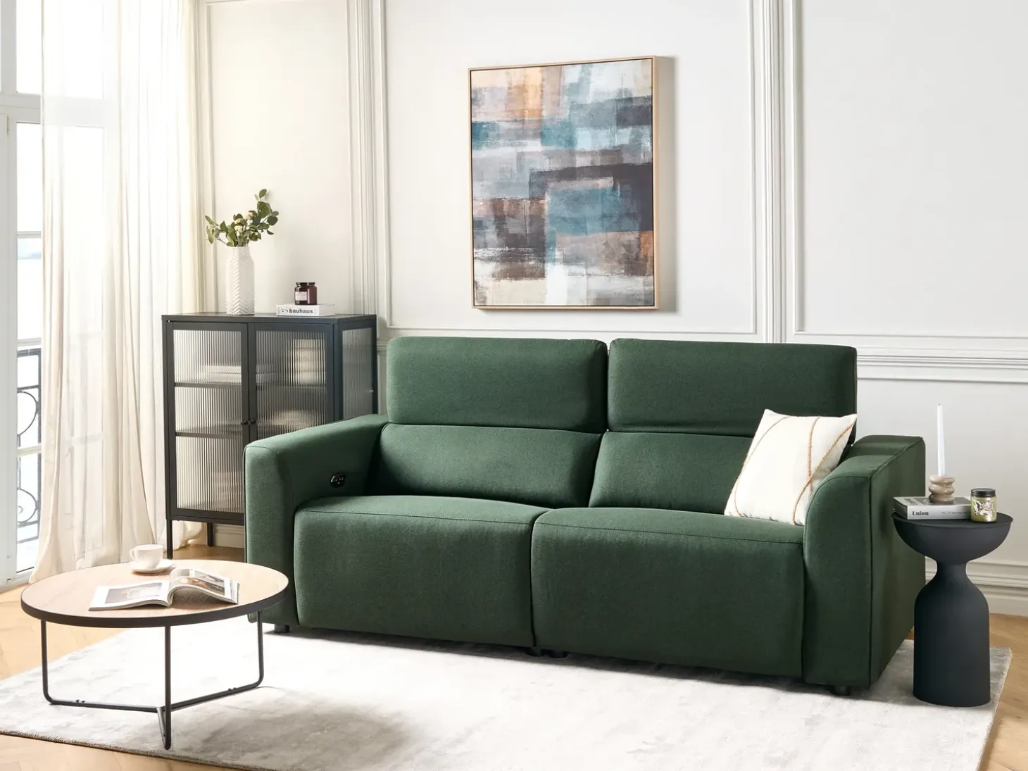 Elektrisk recliner sofa 2 personers ULVEN Mørkegrøn med USB-port