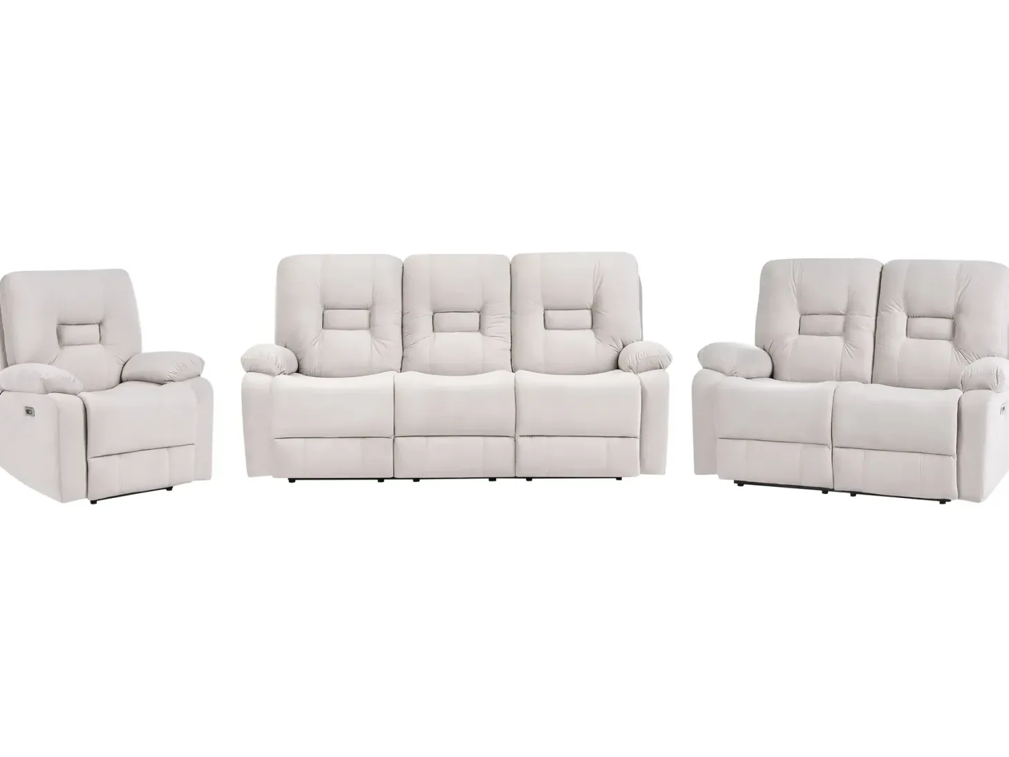 Elektrisk recliner sofasæt 6 personers BERGEN Velour Lys Beige med USB-port