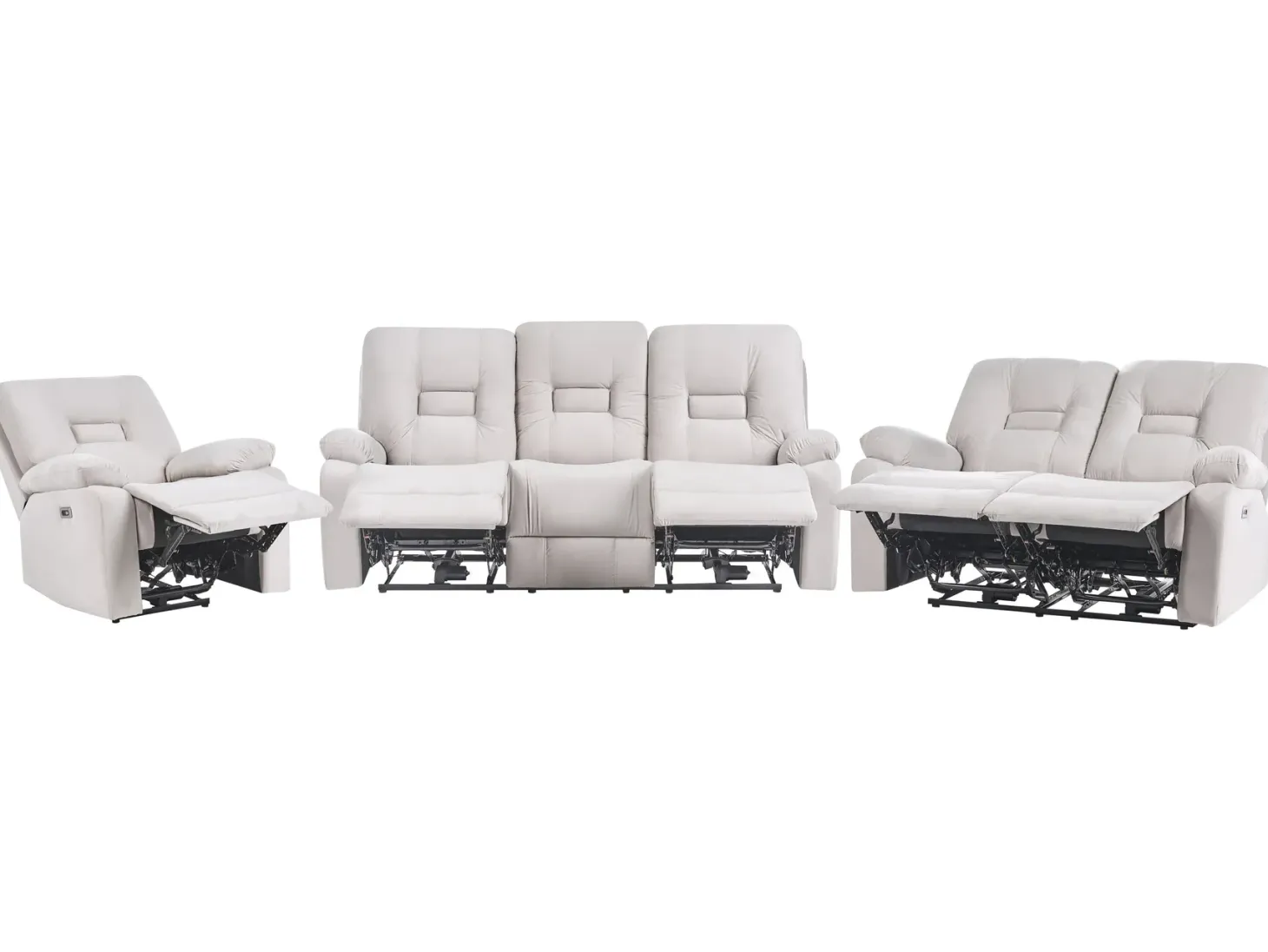Elektrisk recliner sofasæt 6 personers BERGEN Velour Lys Beige med USB-port