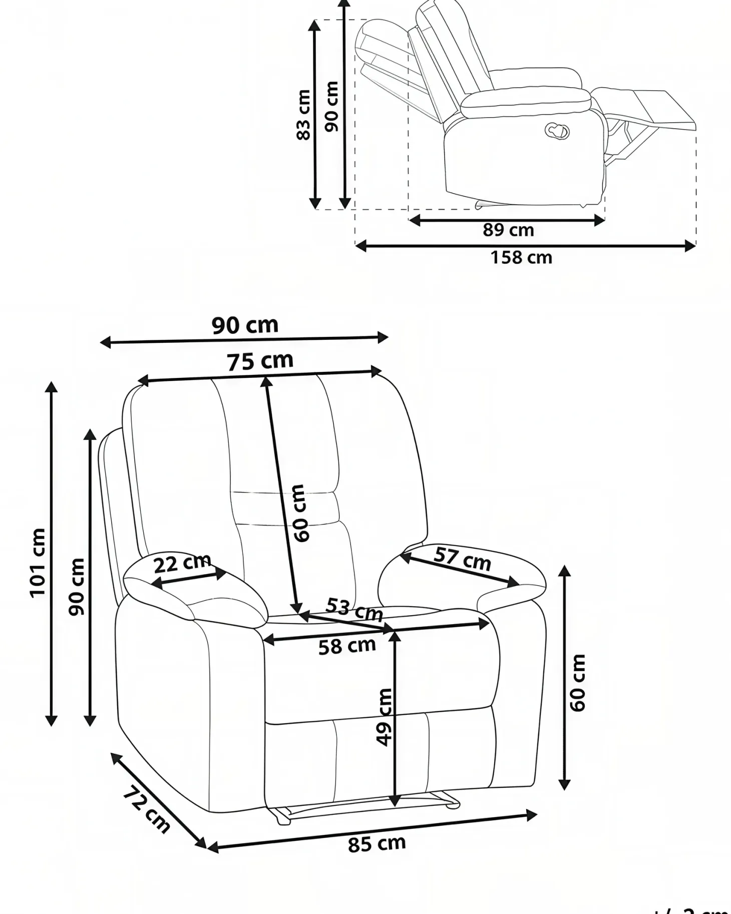 Elektrisk recliner stol BERGEN Inkl. fodstøtte Velour Lys Beige