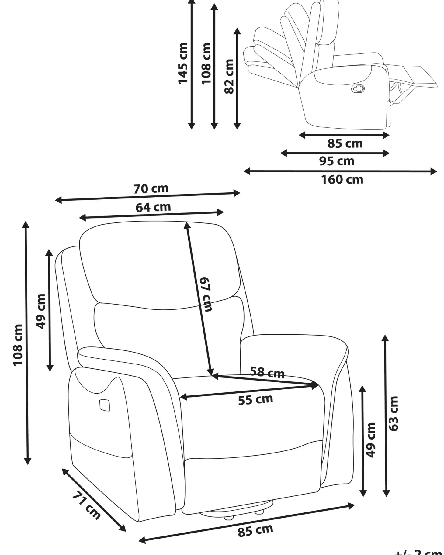 Elektrisk recliner stol GLORIE massagefunktion Lys Beige