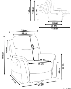 Elektrisk recliner stol GLORIE massagefunktion Brungrå