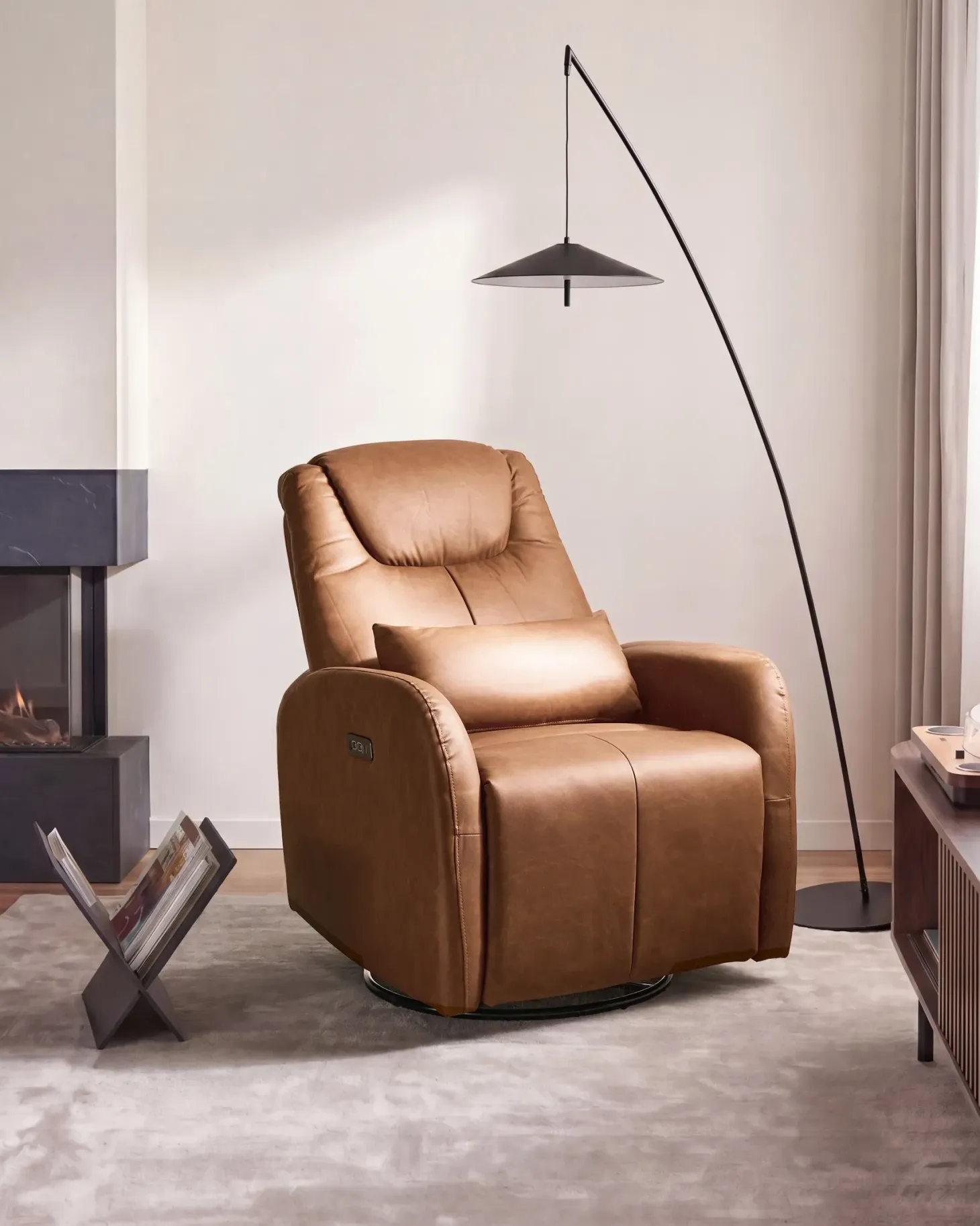Elektrisk recliner stol KRONOS med USB-port Kunstlæder Brun