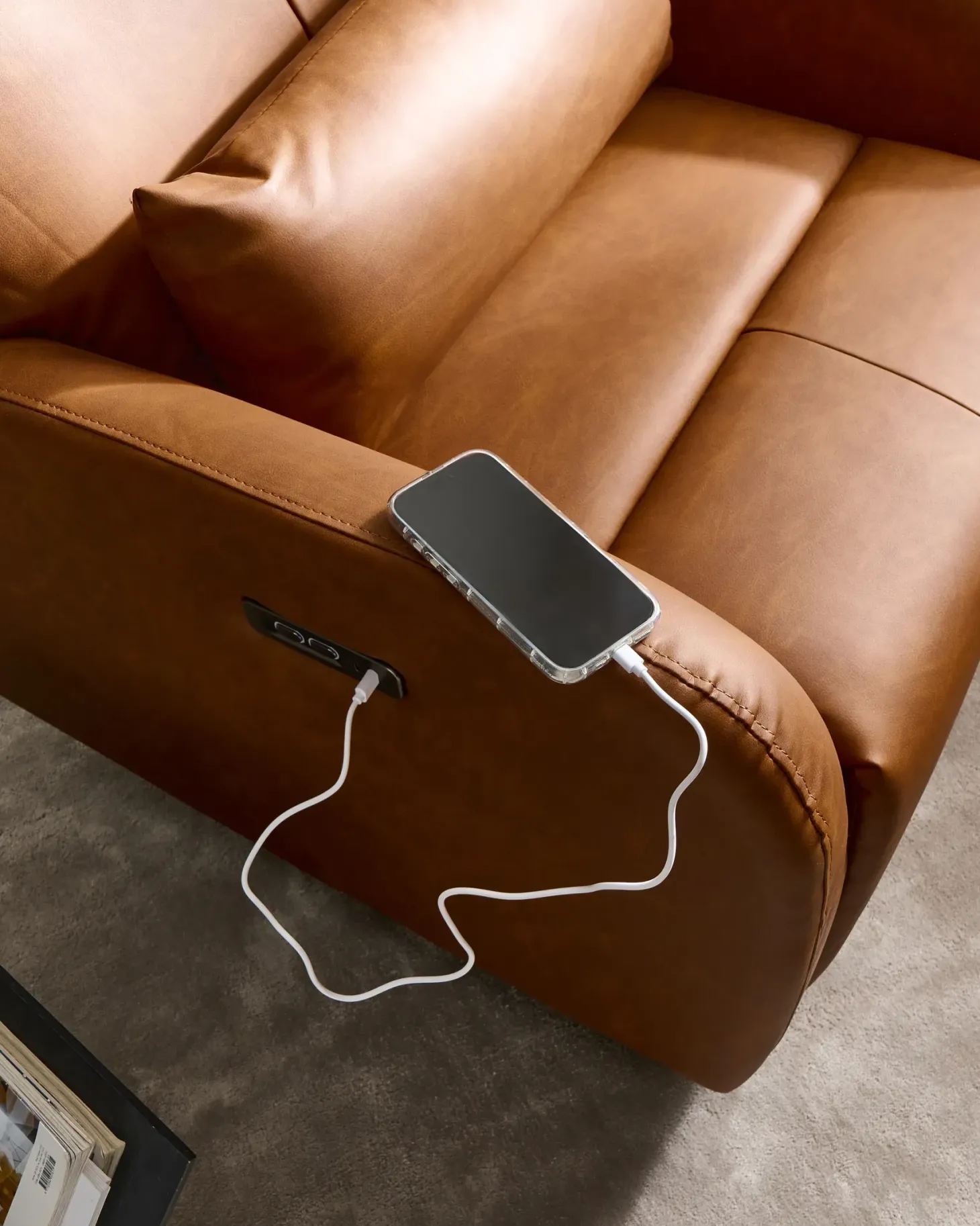 Elektrisk recliner stol KRONOS med USB-port Kunstlæder Brun