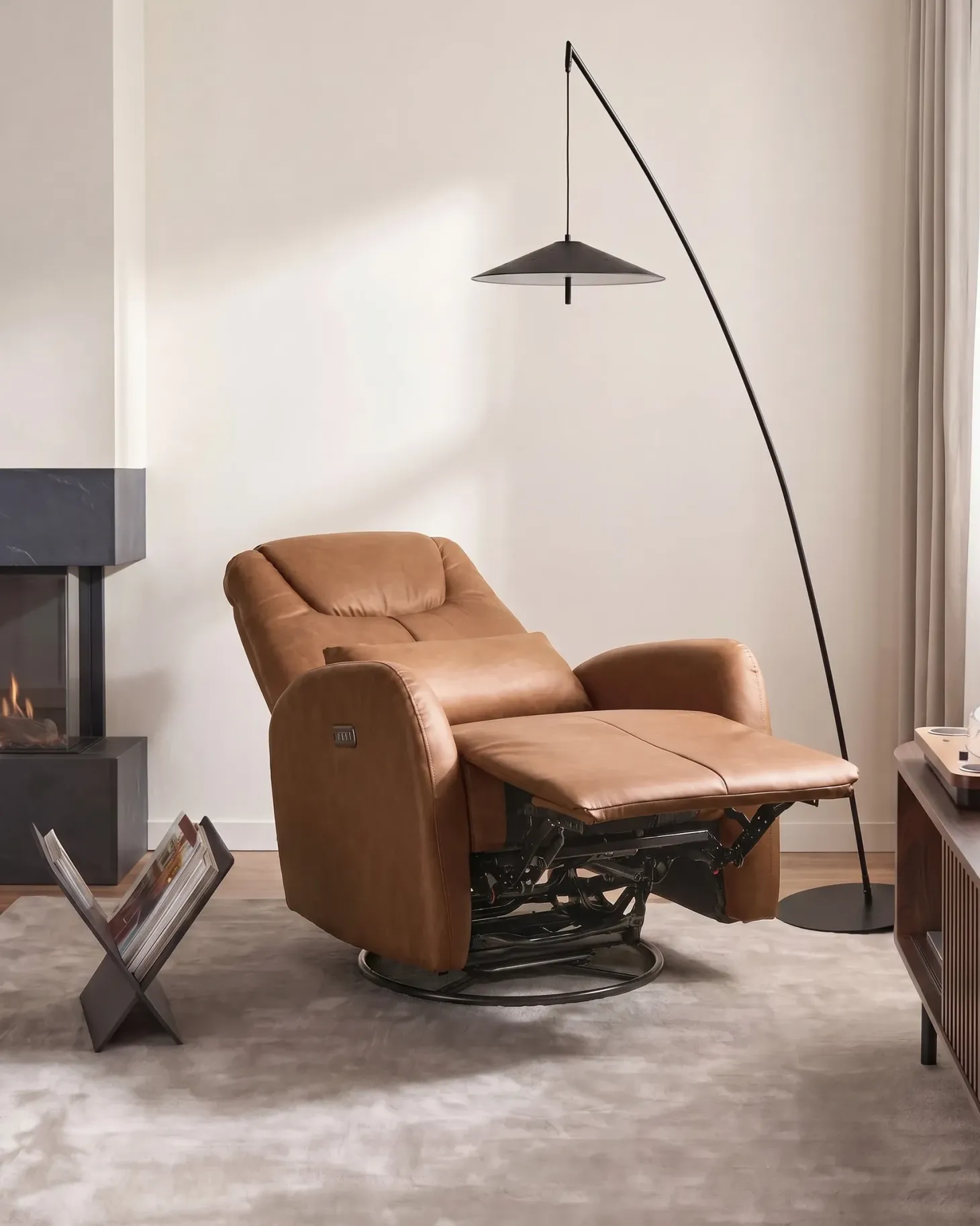 Elektrisk recliner stol KRONOS med USB-port Kunstlæder Brun