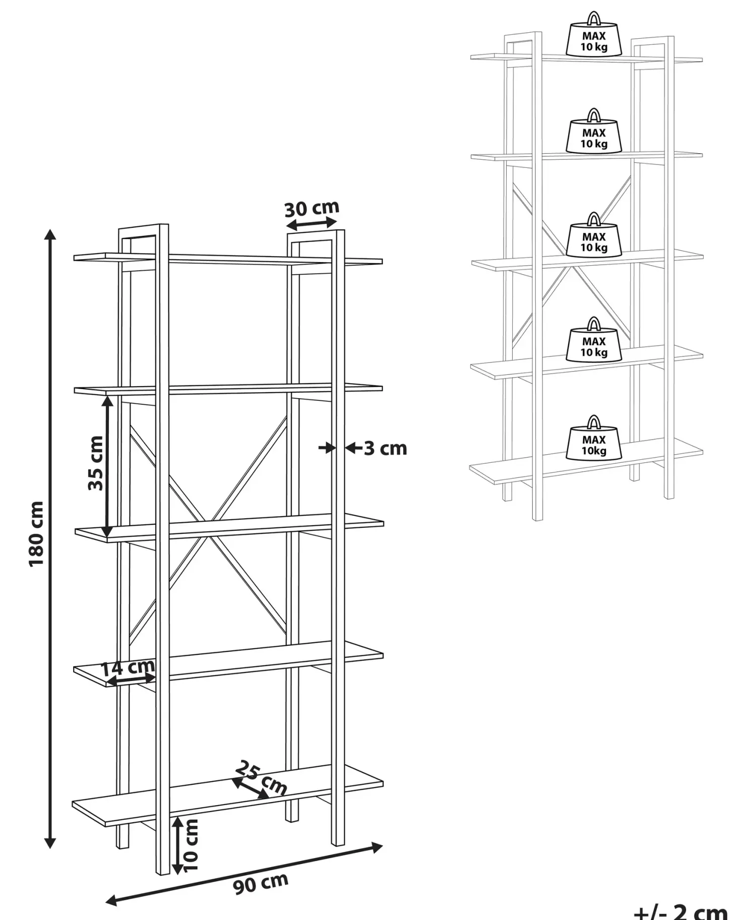 5-etagers reol DARBY 180 cm Mørkebrun