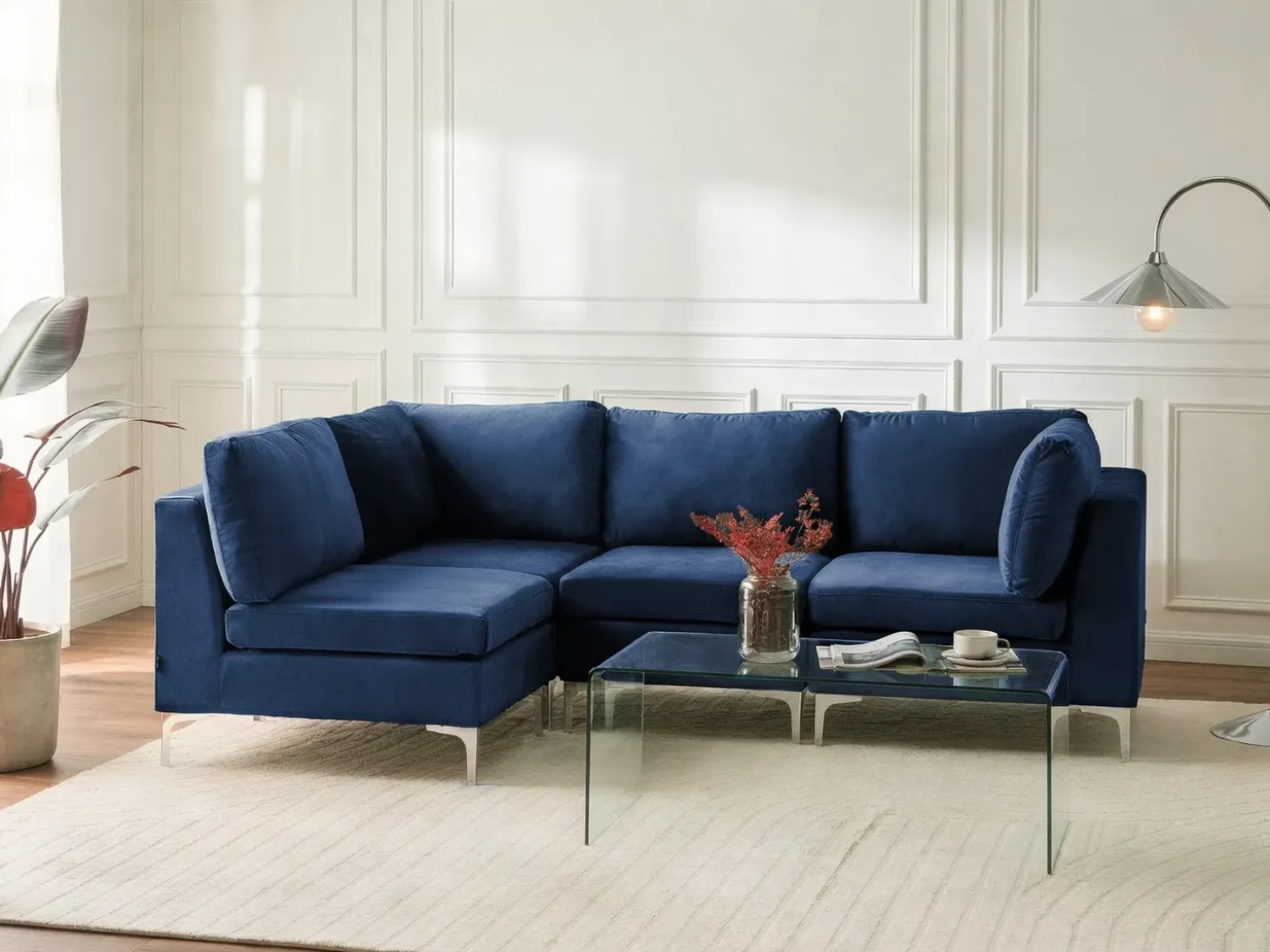 EVJA 4 personers Hjørnesofa modul Højrevendt Navy Blå Velour