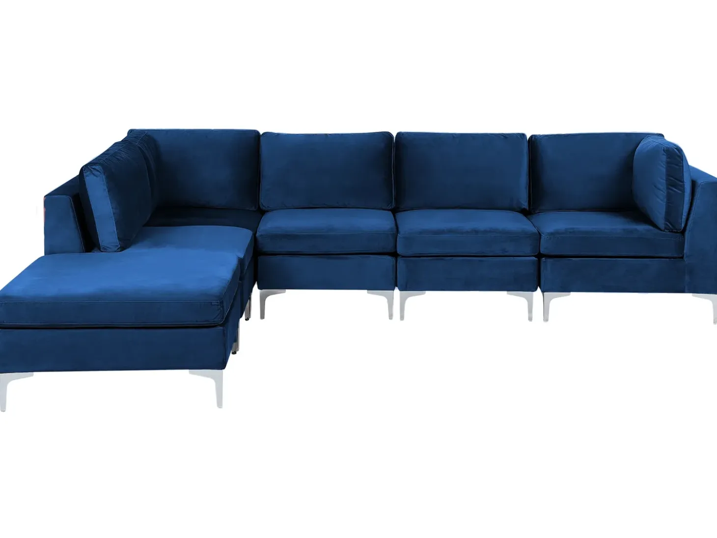 EVJA 5 personers Hjørnesofa modul Højrevendt Navy Blå Velour med fodskammel