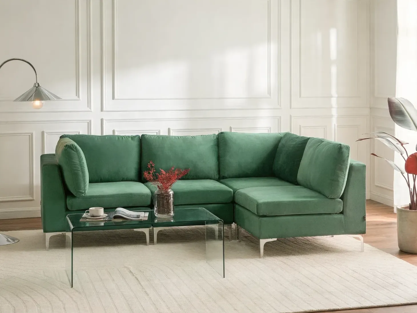 EVJA 4 personers Hjørnesofa modul Venstrevendt Grøn Velour