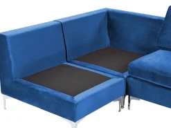 EVJA 5 personers Hjørnesofa modul Venstrevendt Navy Blå Velour med fodskammel