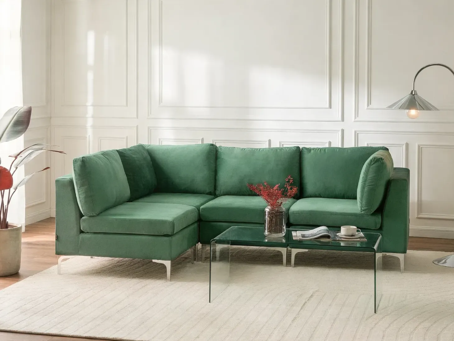 EVJA 4 personers Hjørnesofa modul Højrevendt Grøn Velour