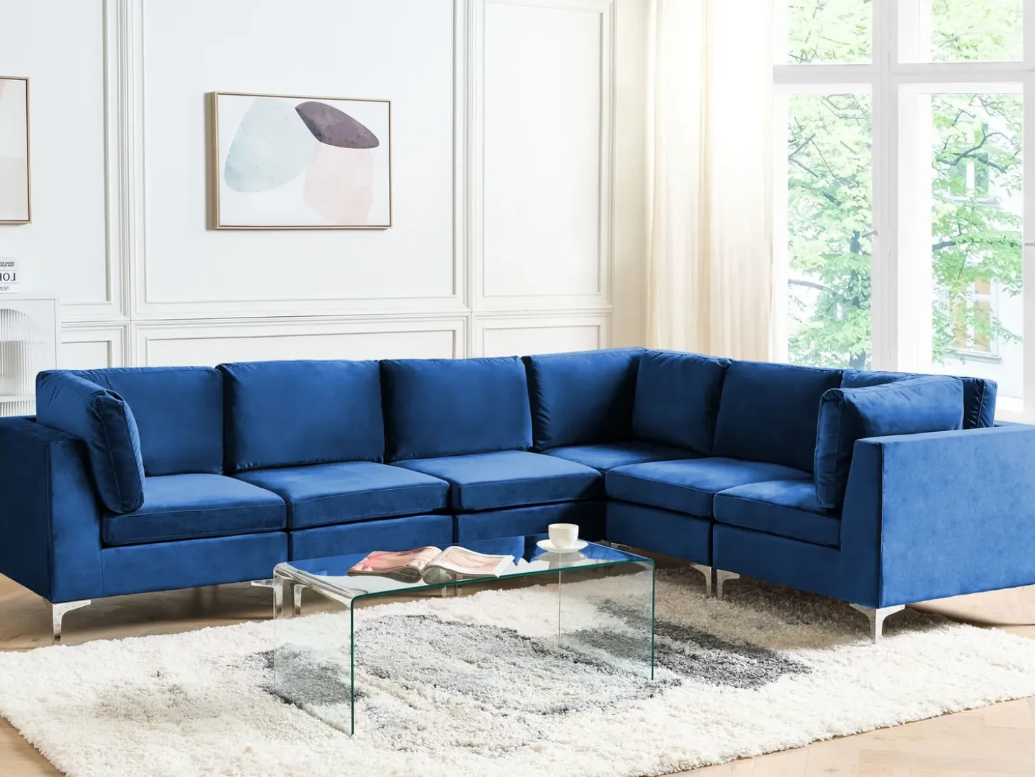 EVJA 6 personers Hjørnesofa modul Venstrevendt Navy Blå Velour
