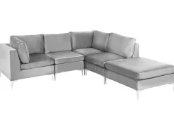 EVJA 4 personers Hjørnesofa modul Venstrevendt Grå Velour med fodskammel