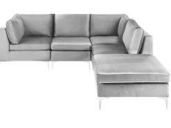 EVJA 4 personers Hjørnesofa modul Venstrevendt Grå Velour med fodskammel