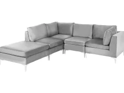 EVJA 4 personers Hjørnesofa modul Højrevendt Grå Velour med fodskammel