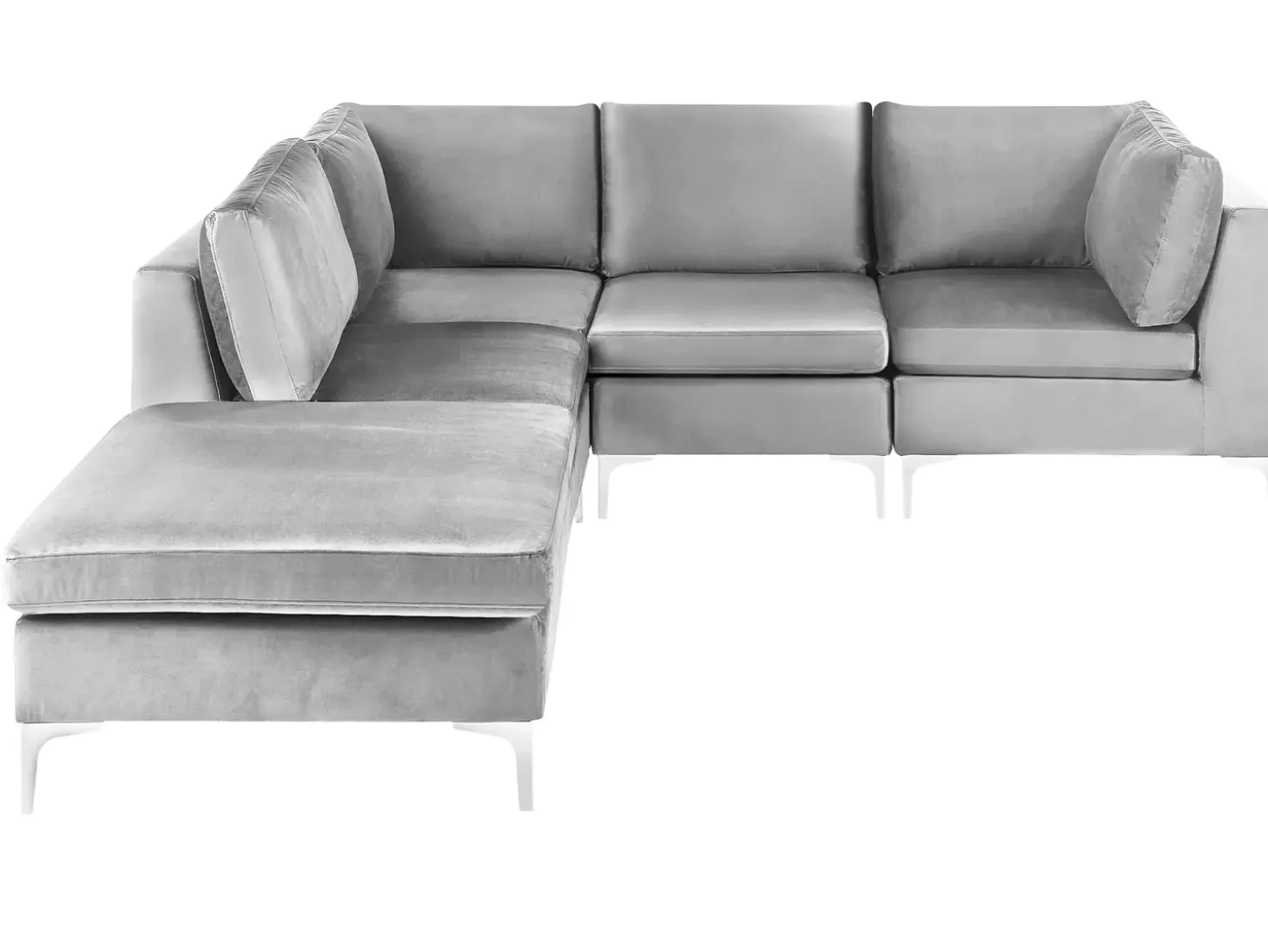 EVJA 4 personers Hjørnesofa modul Højrevendt Grå Velour med fodskammel
