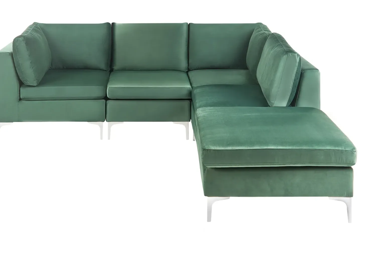 EVJA 4 personers Hjørnesofa modul Venstrevendt Grøn Velour med fodskammel