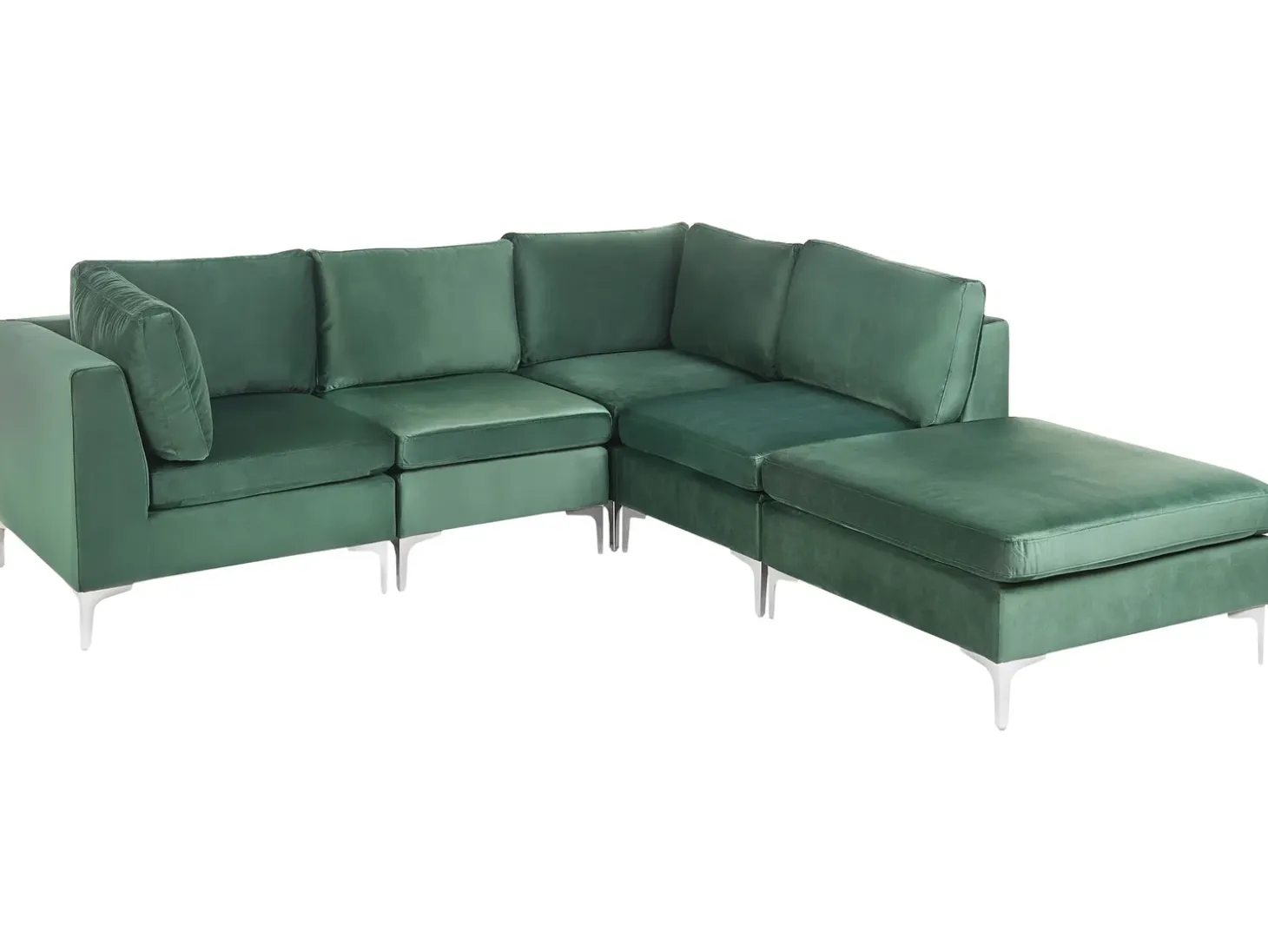 EVJA 4 personers Hjørnesofa modul Venstrevendt Grøn Velour med fodskammel