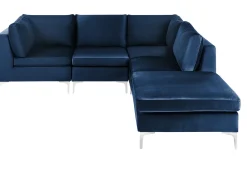 EVJA 4 personers Hjørnesofa modul Venstrevendt Navy Blå Velour med fodskammel