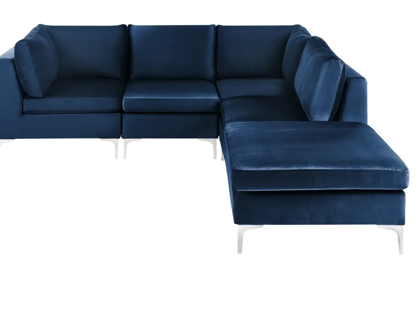 EVJA 4 personers Hjørnesofa modul Venstrevendt Navy Blå Velour med fodskammel