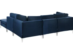 EVJA 4 personers Hjørnesofa modul Venstrevendt Navy Blå Velour med fodskammel