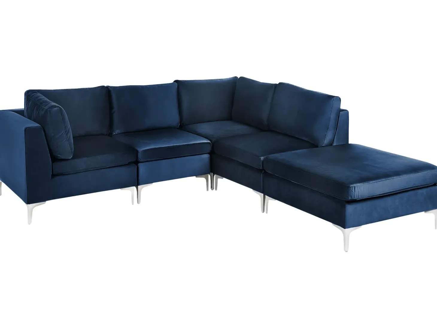 EVJA 4 personers Hjørnesofa modul Venstrevendt Navy Blå Velour med fodskammel