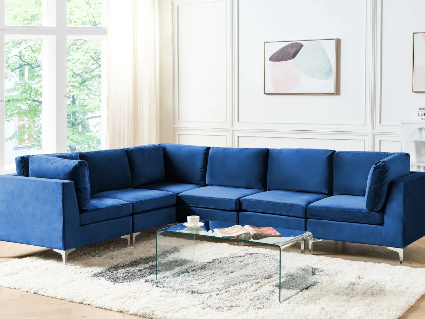 EVJA 6 personers Hjørnesofa modul Højrevendt Navy Blå Velour