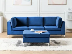 EVJA 3 personers Modulsofa Navy Blå Velour med fodskammel