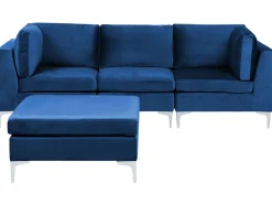 EVJA 3 personers Modulsofa Navy Blå Velour med fodskammel