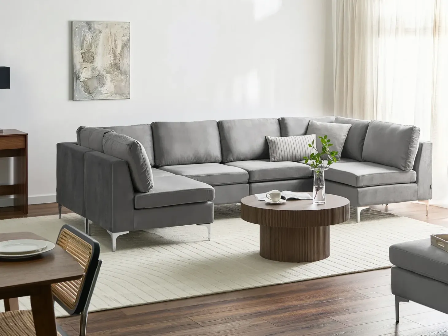 EVJA 6 personers U-formet modulsofa Grå Velour