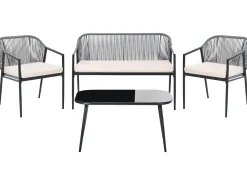FLERO 4 personers Loungesæt med bord Sort PE-rattan