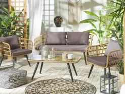 FOBELLO 4 personers Loungesæt med bord Beige PE-rattan