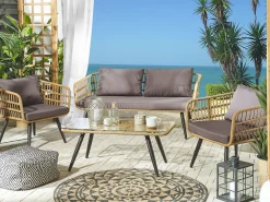 FOBELLO 4 personers Loungesæt med bord Beige PE-rattan