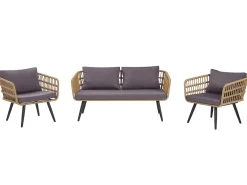 FOBELLO 4 personers Loungesæt med bord Beige PE-rattan