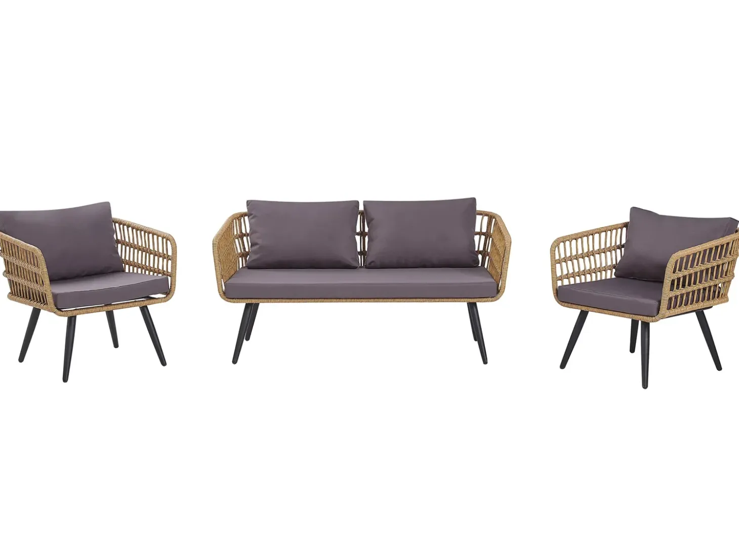 FOBELLO 4 personers Loungesæt med bord Beige PE-rattan