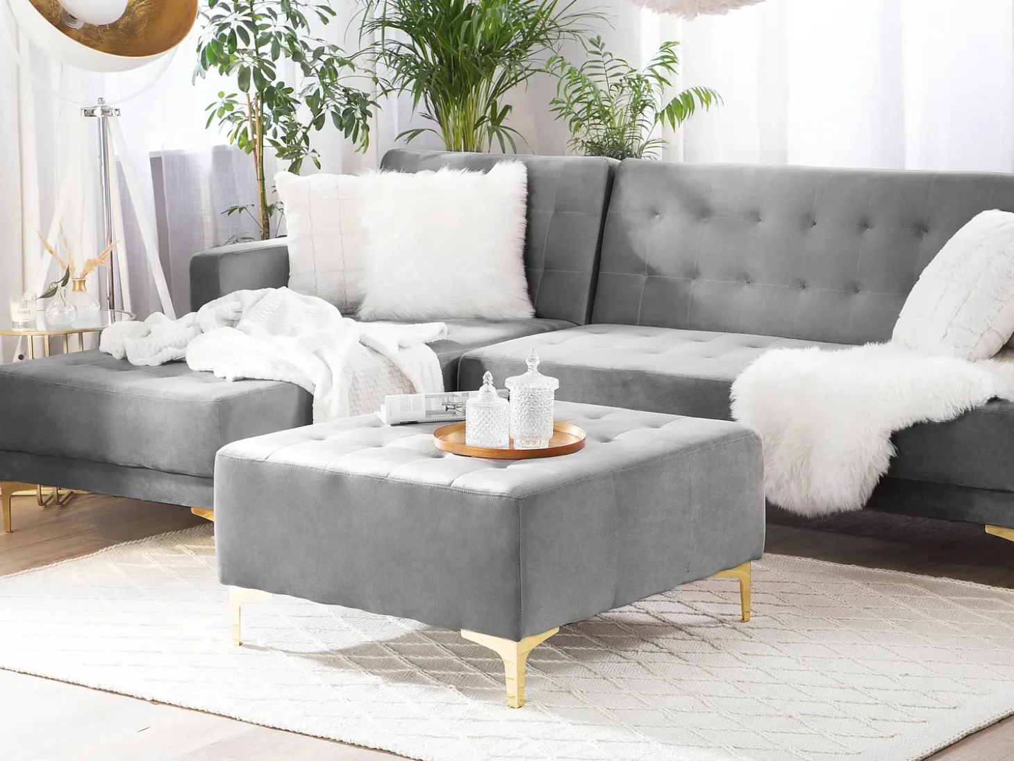 Fodskammel ABERDEEN Velour Grå