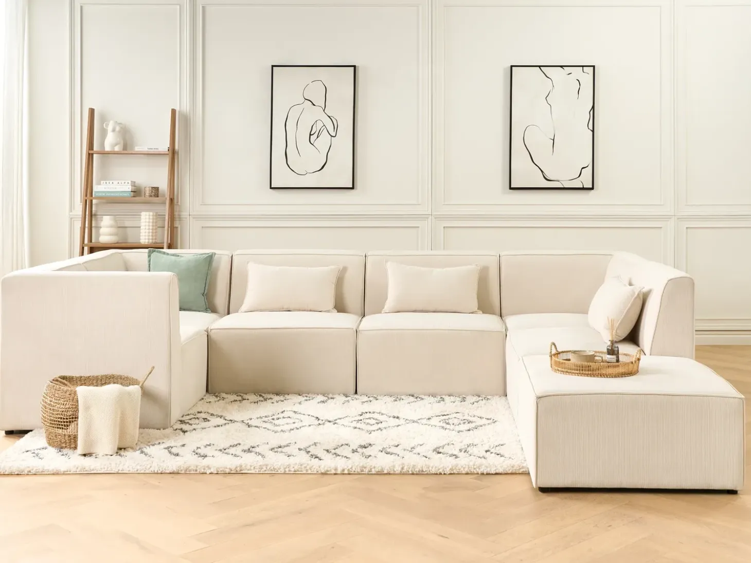 Fodskammel LEMVIG Fløjl Lys Beige