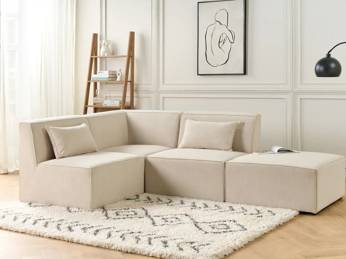Fodskammel LEMVIG Fløjl Lys Beige